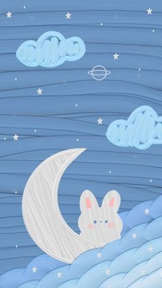 a painting of a mouse on the moon with clouds and stars in the night sky