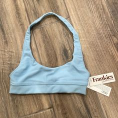 Nwt! Halter-Style Frankie’s Bikini Top In Powder Blue! Great Bikini Just Need A Different Size & Passed The Return Date!! Blue Stretch Halter Top For Swimming, Blue Racerback Halter Top, Blue Halter Top With Built-in Bra For Swimming, Blue T-back Summer Swimwear, Blue Halter Top With Built-in Bra For Beach Season, Bra Friendly Racerback Swimwear For Poolside, Bra-friendly Racerback Swimwear For Poolside, Blue T-back Halter Top For Poolside, Blue Halter Top With Built-in Bra For Poolside