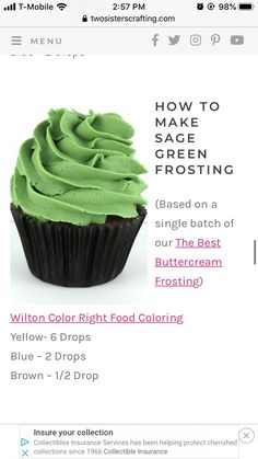 a cupcake with green frosting on it