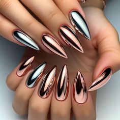 #ChromeNails #SilverChrome #RoseGoldChrome #HolographicNails #BlackChrome #IridescentChrome #FrenchTipChrome #BlueChrome #OmbreChrome #NeonChrome Dope Nails Summer, Balcony Cover, Silver Chrome Nails, Nail Art Printer, Crazy Nail Designs, Chrome Nail Art, Golden Nails, Chrome Nails Designs, Art Deco Nails