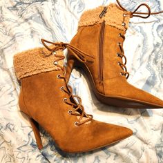 Ankle Boots With Fur Detail Around The Top. Stylish And Comfortable. Nwot Brown Ankle-high Winter Heels, Boots With Fur, Jessica Simpson Shoes, Fur Boots, Jessica Simpson, Ankle Booties, Bootie Boots, The Top, Ankle Boots