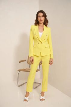 Elevate your professional attire with our yellow straight cut suit pants! These pants feature a classic straight-leg cut that creates a flattering and timeless silhouette. The versatile yellow color adds a pop of color to your wardrobe and pairs perfectly with any neutral top. The comfortable yet stylish design makes them perfect for any occasion. Dress them up for a formal event or wear them to the office for a chic and professional look. Pairs perfectly with our Natasha fitted blazer. Color Pop Outfit, Neutral Tops, Yellow Fits, Professional Attire, Fashion Mistakes, Fitted Blazer, Suit Pants, Professional Look, Style Mistakes