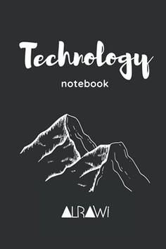 the front cover of a notebook with an image of mountains in white ink on a black background