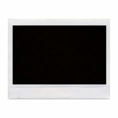 an empty white photo frame with black paper on the bottom and bottom corner, isolated against a white background