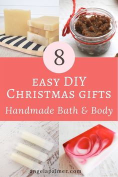 Looking for easy DIY Christmas gifts that are simple to make, budget-friendly, and won't look like a kindergartner went crazy at craft time? Look no further than these 8 easy handmade bath and body products. These recipes are uniqe, budget-friendly, and perfect for everyone on your list. They make boutique-quality gifts, even if you've never made DIY spa products before. Ready to get crafting? Pin to save, then click over to get the 8 easy DIY Christmas gifts bath and body recipes. Diy Spa Products, Handmade Lotion Recipe, Bath And Body Recipes, Christmas Sugar Scrubs, Body Scrub Gift, Diy Spa Gifts, Christmas Gifts Handmade, Spa Recipes, Holiday Lip