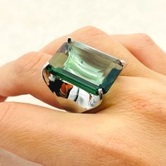 Green Peridot Stone Womens Silver Ring, Ladies Jewelry, 925K Sterling Silver Emerald Stone Ring, Stone Ring Women, Emerald Stone Rings, Silver Ring Designs, Baguette Ring, Peridot Stone, Green Peridot, Emerald Stone, Silver Accessories