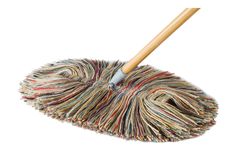 a dust mop with wooden handle on white background