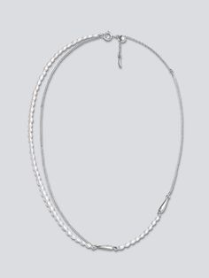 Beaded Pearl Chain Necklace – THEYKNOW White Multi-strand Double Chain Necklace, White Multi-strand Necklace With Double Chain, White Snake Chain Necklace With Adjustable Chain, White Snake Chain Necklace With Silver Chain, Modern White Necklace With Silver Chain, Modern White Jewelry With Silver Chain, Modern White Silver Chain Necklace, White Long Necklace With Silver Chain, Long White Necklace With Silver Chain