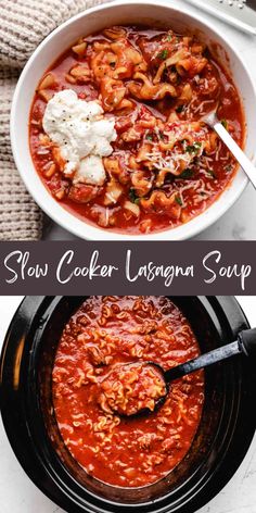 slow cooker lasagna soup in a bowl