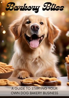 a dog sitting in front of some food