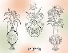 three vases with flowers in them and the words valentine's day written below