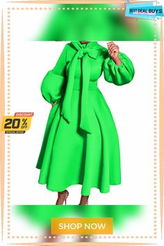 Lace-up Strap Multi-color Commute Puff Sleeve Dress Green Lantern Sleeve Dress For Fall, Green Lantern Sleeve Fall Dress, Puff Sleeve Dress, Puffed Sleeves Dress, Sleeve Dress, Puff Sleeve, Dresses With Sleeves, Multi Color, Lace Up