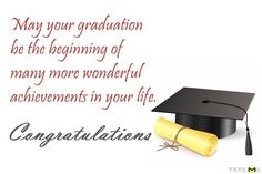 congratulations card with graduation cap and diploma on white background, text reads may your graduation be the beginning of many more wonderful advancements in your life