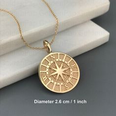 Symbolic Gold Jewelry With Compass Design, Yellow Gold Compass Design Round Pendant Jewelry, Yellow Gold Compass Design Round Pendant, 14k Gold Compass Design Round Pendant Necklace, Symbolic Compass Design Round Pendant Jewelry, Unique Baptism Gifts, Mens Wedding Rings Gold, 2022 Jewelry, Student Pilot