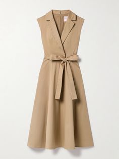 Inspired by classic trench coats, Carolina Herrera's dress has traditional notched lapels and a tie belt to cinch the shape. It's tailored from cotton-blend gabardine and falls to a full midi skirt. Work Aesthetic, Carolina Herrera Dresses, Full Midi Skirt, Corporate Outfits, Classic Trench Coat, Sport Swimwear, Dress Trousers, Royal Fashion, Petite Dresses