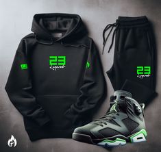 Looking for the Fire! combo to complete your 6’s fit? Look no further than this ultra-black 23 Hoodie and Jogger Sweatsuit to match Air Jordan Retro 6. This essential men’s sweatsuit set to match sneakers is crafted from comfy fleece, keeping you cozy while you rep your Jordans in style. The clean black design ensures your Retro 6s are the true stars of the show. Here's why you need this sneakerhead sweatsuit: Clean black design: Lets your Retro 6s steal the spotlight. Comfy fleece: Stay comfort Black Sweatsuit, Air Jordan Retro 6, Nike Clothes Mens, Jordan 13 Black, Black Tracksuit, Jordan Retro 6, Retro 6, Black Hoodie Men, Electric Green