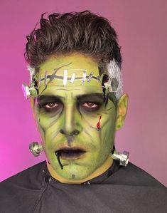 Frankenstein Face Paint Men, Frankenstein Face Paint, Mens Halloween Makeup