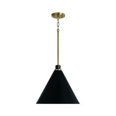 a black and gold pendant light hanging from the ceiling