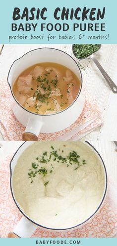 two bowls filled with soup on top of a table