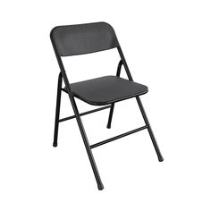 a black folding chair against a white background