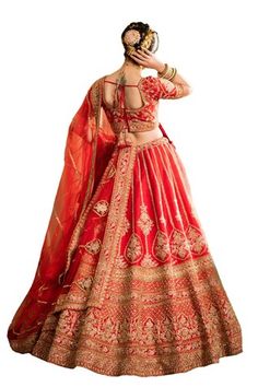 Red can can attached lehenga featuring thread embroidered floral jaal motifs, embellished by beads and sequins. Comes with embellished padded blouse and scalloped border embroidered dupatta. - Aza Fashions Red Bollywood Lehenga With Meenakari Details, Red Meenakari Lehenga For Reception, Red Semi-stitched Meenakari Lehenga, Fitted Red Lehenga With Meenakari Details, Designer Red Meenakari Lehenga, Designer Red Meenakari Choli, Floral Bridal Lehenga, Scalloped Border, Padded Blouse