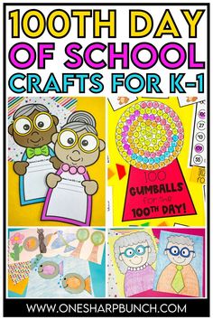 Get ready to dive headfirst into the 100th Day of School with these five 100th Day crafts for kids! Students love counting to 100 with the 100 gumballs craft! They also love the 100th day crowns, 100 year old craft with 100th day writing prompts, and the 100th day directed drawing. These 100th of school crafts are perfect for your 100th day centers. School Crafts For Kindergarten, Kindergarten 100th Day Of School, Crafts For Kindergarten, Ideas For Kindergarten, 100th Day Of School, Kindergarten Crafts