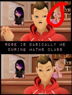 two pictures with the same person in front of them, one saying rose is basically me during maths class