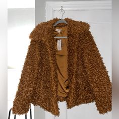 Philosophy Brown Faux Fur Jacket/Coat, Size L, New With Tags Brown Outerwear With Faux Fur Trim And Long Sleeves, Brown Long Sleeve Outerwear With Faux Fur Trim, Chic Brown Fur Coat For Fall, Caramel Long Sleeve Fall Outerwear, Caramel Long Sleeve Outerwear For Fall, Spring Brown Fur Coat With Faux Fur Lining, Brown Fur Coat With Faux Fur Lining For Spring, Brown Faux Fur Lined Coat For Spring, Teddy Jacket