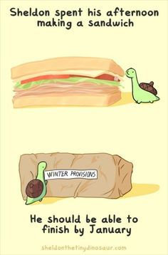 a sandwich and a turtle are depicted in this cartoon