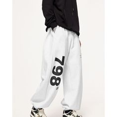 J-012-27 Straight Leg Cotton Bottoms With Letter Print, Hip Hop Letter Print Loungewear Bottoms, Hip Hop Style Letter Print Bottoms For Loungewear, Hip Hop Style Loungewear Bottoms With Letter Print, White Hip Hop Sweatpants For Loungewear, Casual Letter Print Pants, Casual Letter Print Winter Pants, Casual Letter Print Pants For Winter, Sportswear Tapered Leg Pants For Streetwear