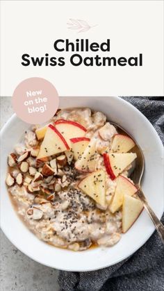 a bowl of oatmeal with apples and nuts