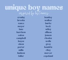 the words unique boy names are displayed on a blue background with white writing in it