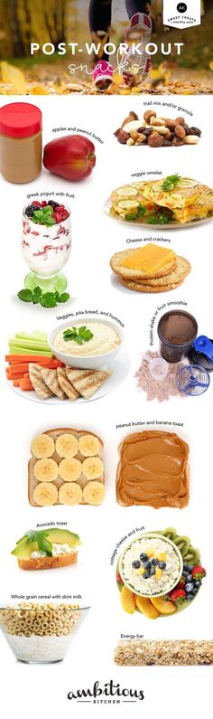 12 Healthy Post Workout Snacks -- provides great options for refueling your muscles! Great options!: Healthy Post Workout Snacks, Fedtforbrændende Mad, Fat Burning Meal Plan, Resep Smoothie, Pasti Sani, Nutrition Sportive, Resep Diet, Post Workout Snacks, Workout Snacks