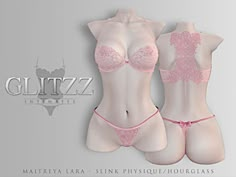 two pink lingeries with lacy bras on display in front of a gray background