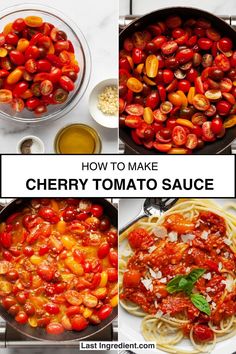 how to make cherry tomato sauce with pasta and tomatoes in the pan, then being cooked