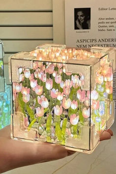 Unique Nightlight Handmade Lamp: Elegant design and warm glow for cozy, stylish rooms Tulip Mirror, Mirror Cube, Mirror Bedroom Decor, Tulip Lamp, Cube Lamps, Flower Bedroom, Mirror Lamp, Handmade Lamps, Desktop Decor