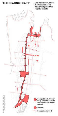 a map showing the location of several different buildings and areas that have been constructed in red