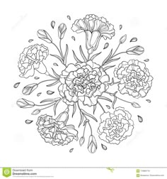 a bouquet of flowers in black and white on a white background stock photo, royalty