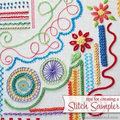 a close up of a cross stitch pattern on a piece of cloth with the words, tips for creating a stitch sampleer