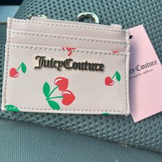 Juicy Couture Pink Multi Cherry Juicy Fruit Id Card Case Bnwt Juicy Couture Baby, Makeup Travel Case, Genuine Leather Purse, Change Purse