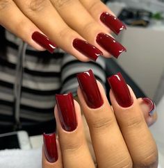 Red Fall Nails Square, Short Dark Red Acrylic Nails, Deep Red Square Nails, Maroon Square Acrylic Nails, Wine Red Square Nails, Super Square Acrylic Nails, Burgundy Square Acrylic Nails, Red Nail Square, Solid Color Acrylic Nails Fall