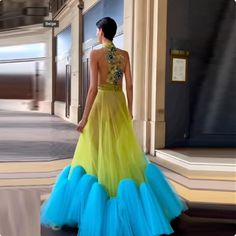 Wedding Gown Simple Elegant, Dinner Gowns, Enchanted Garden Wedding, Wedding Gown Simple, Tulle Fabric, Floral Applique, Prom Gown, Neon Green, Custom Color