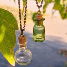 "Now you can take your enchantments on the go! Miniaturize and accesorize! DIY the contents! Seal or unseal? That is the question. This listing is for (1) necklace. Choose color/style: clear round (1.5\"Tx .75\"W) or green tall (1\"T x .5\"W) Then choose brass chain length. 18\" or 20\". VISIT MY SISTER SITE: MysticTeaTrinkets Market! ✴Vintage Bohemian Treasures✴ ✴Handmade Eccentric Wares✴ ✴Unique Modern Finds✴ www.mysticteatrinkets.com" Witch Ideas, Witch Bottle, Broken Glass Crafts, Witch Bottles, Book Necklace, Bottle Pendant, Pinterest Diy Crafts, Spiritual Decor, Love Note