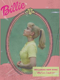 an advertisement for a new song featuring a woman with blonde hair in a pink frame