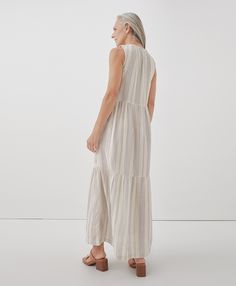 Women's East Coast Stripe Coastal Double Gauze Ruffle Maxi Dress 3XL. Super soft organic women's Coastal Double Gauze Ruffle Maxi Dress from Wear PACT. Fair Trade Factory. GOTS Certified Organic Cotton Ruffle Maxi Dress, Double Gauze, Ruffled Maxi Dress, Personal Marketing, Sophisticated Style, East Coast, Fair Trade, Dress Making, Organic Cotton