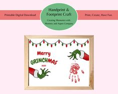 a handprint and footprint craft for christmas with an image of the grin's