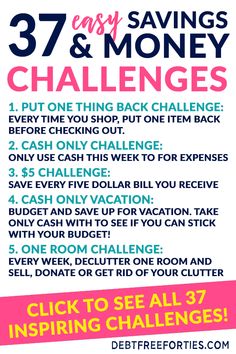 a poster with the words 37 easy savings and money challenges