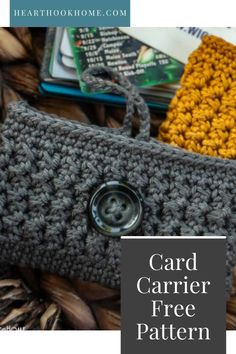 a crocheted purse with the words card carrier free pattern on it and an image of