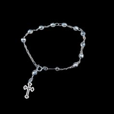 925 Sterling Silver Rosary Bracelet For Women New Made In Mexico White Gold Sterling Silver Bracelets With Silver Beads, Sterling Silver Chain Bracelet With Silver Beads, Sterling Silver Rosary Bracelet With Silver Beads, Nickel Free Silver Rosary Bracelet For Gift, Classic Silver Rosary Bracelet As Gift, Silver Dainty Beaded Bracelets For Formal Occasions, Dainty Silver Beaded Bracelets For Formal Occasions, Sterling Silver Spiritual Bracelet, Silver Rosary Bracelet With Silver Beads