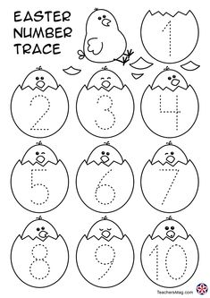 an easter number trace worksheet for kids to practice numbers in the letter g